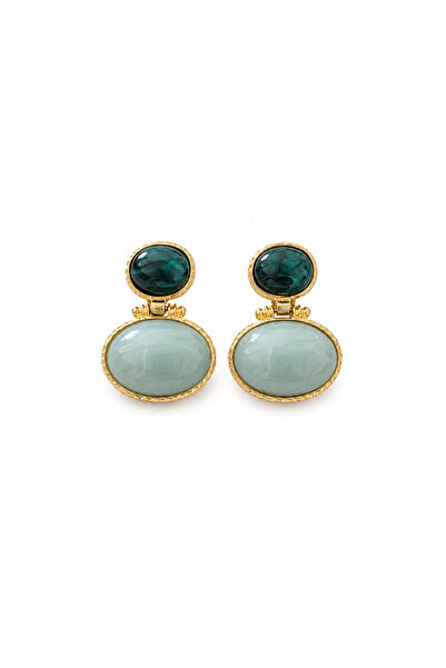 nergis collection Yeşil Mint Taş Görünümlü Oval Sallantılı Kadın Küpe – Gold ...