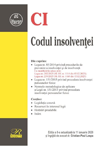 ROSETTİ Codul insolventei Ed.8 Act.11 ianuarie 2026 - Cristian-Paul Lospa