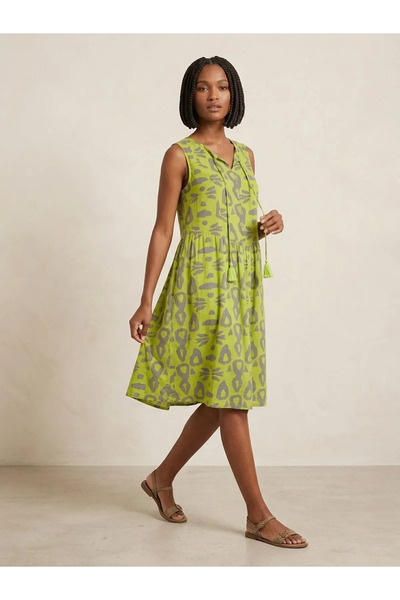 sharin Women's Patterned Sleeveless Summer V-Neck Midi Dress 12C-2414