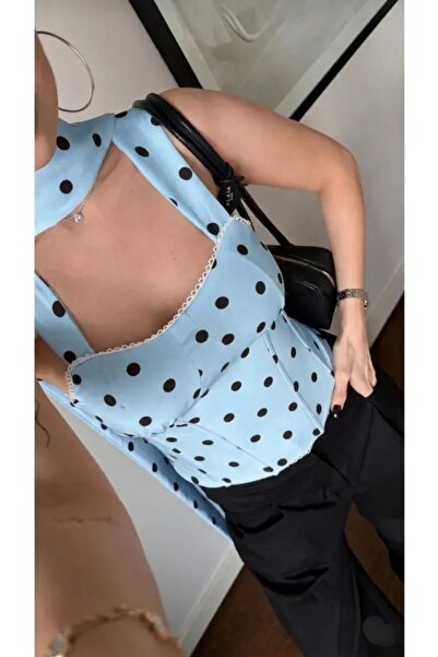 solena sln Kadın Balenli Puantiyeli Korse Bluz