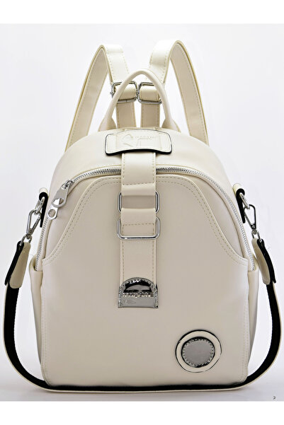 Madame Women's Cream Faux Leather Backpack with Multiple Compartments for Dai...