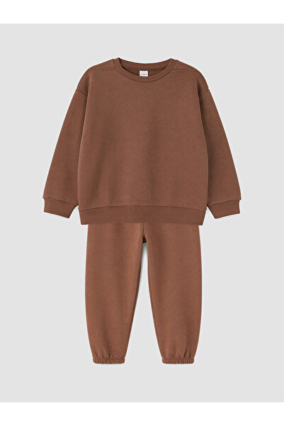 LC Waikiki Brown Crew Neck Girls' Thick Tracksuit Set