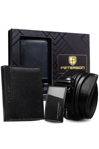 Peterson Set portofel curea din piele bărbătesc cadou Crăciun negru