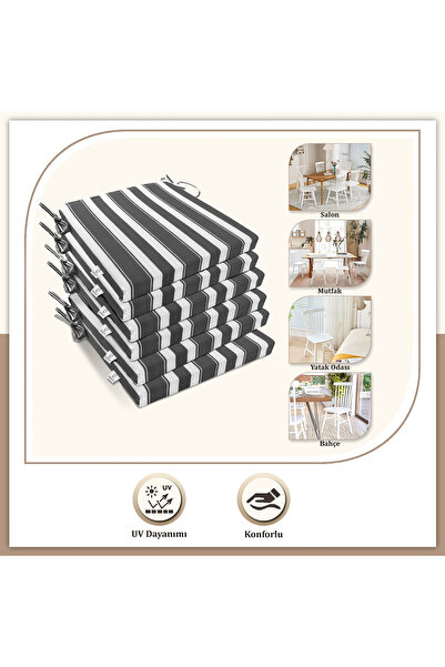 Monolisse Pernă pentru scaun cu 6 dungi, cu fermoar și șireturi, gri 40 x 40 cm