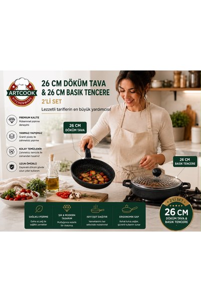 ARTCOOK Basık tencere 26 cm + tava 26 cm 2 li set