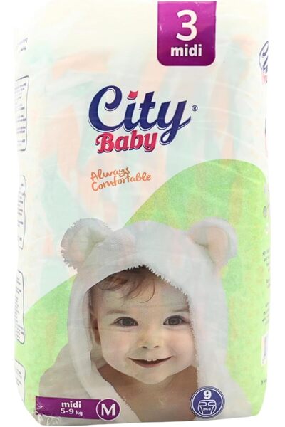 CITY BABY حفاضات متوسطة الحجم رقم. 3 حفاضات من سيتي بيبي، 9 قطع، مقاس متوسط