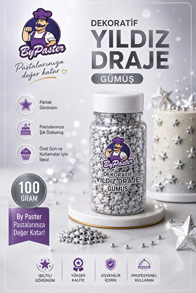By Paster DEKORATİF YILDIZ DRAJE GÜMÜŞ 100 G