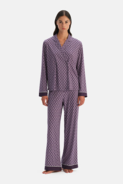 Dagi Set cămașă și pantaloni cu model geometric violet