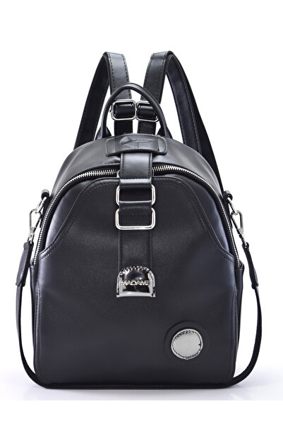 Madame Women's Black Faux Leather Backpack with Multiple Compartments for Dai...