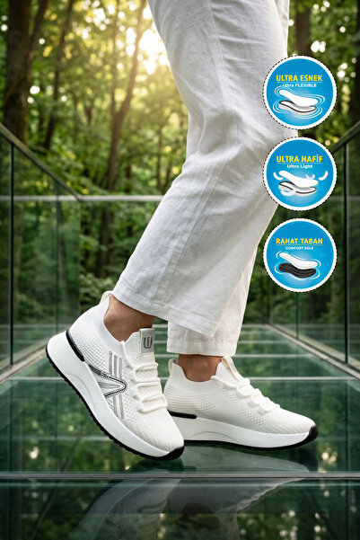 Ewoll White Anorak Stone Detailed Lace-Up Comfortable Sole Women's Casual Sho...