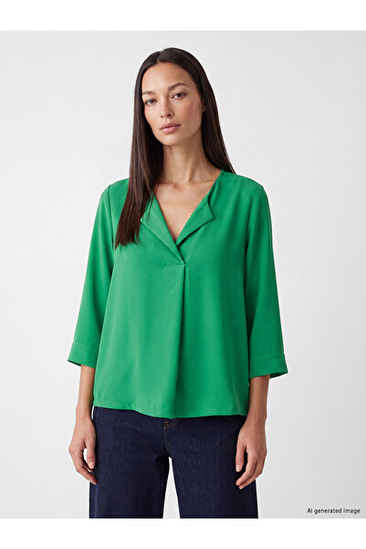 LC Waikiki Lcw Everyday Green V-Neck Blouse