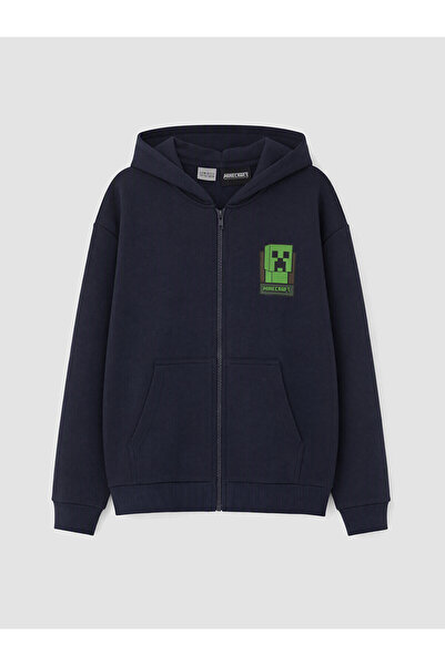 LC Waikiki Lcw Kids Navy Blue Hooded Boys' Zippered Sweatshirt