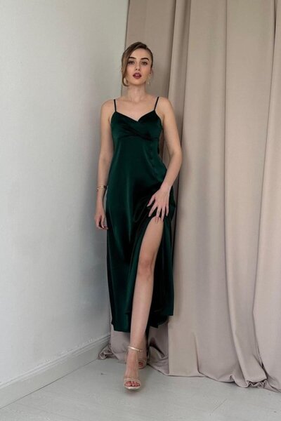 Elbee Fashion Woman Emerald Sling Satin Dress
