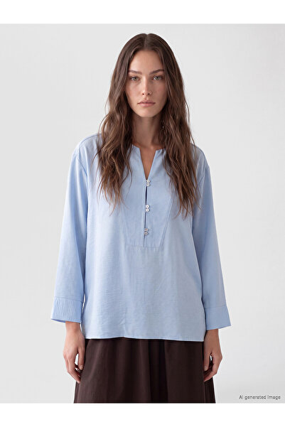 LC Waikiki LCW Modest Μπλούζα Oversize με Μπλε Γιακά