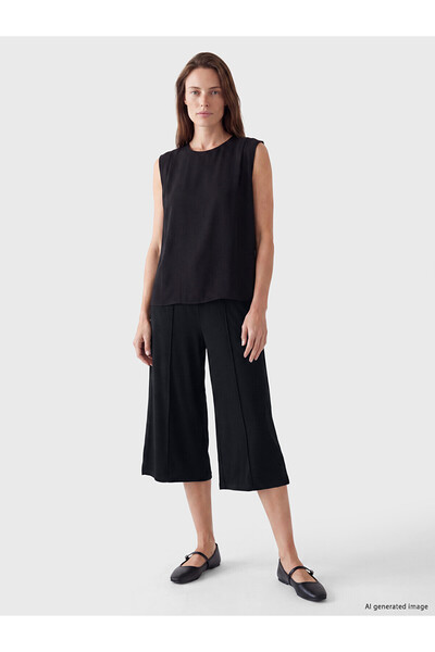 LC Waikiki Lcw Grace Black Wide Leg Women's Capri Pants with Elastic Waist