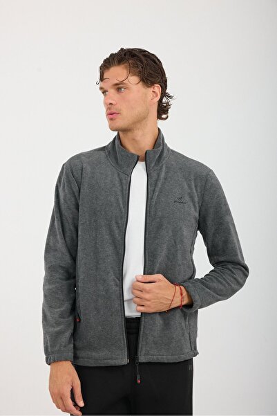Shooter Sportswear Gray Melange Men's Stand Collar Zippered Fleece Top