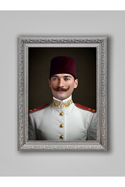 WoodyArts Ataturk Uniformed Gray Antique Framed Decorative Living Room Wall P...