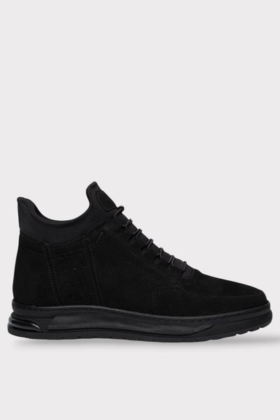 Jagulep Nubuck Genuine Leather Lace-Up Non-Slip Rubber Sole Men's Boots Black