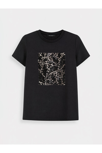 LC Waikiki Lcw Everyday Black Printed Soft Touch Women's T-Shirt