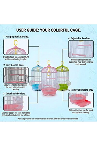 Golden cat Round Bird Cage for Small Birds, 50cm Hanging Aviary with Adjustable Perches, Detachable Feeders & Removable Tray, Blue & White
