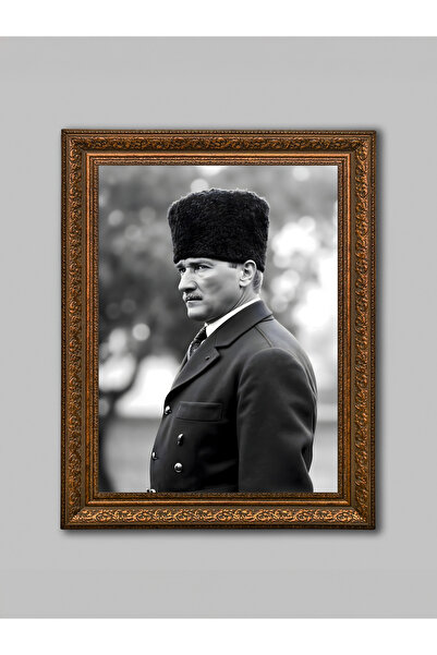 WoodyArts Ataturk Brown Antique Framed Decorative Living Room Wall Painting H...