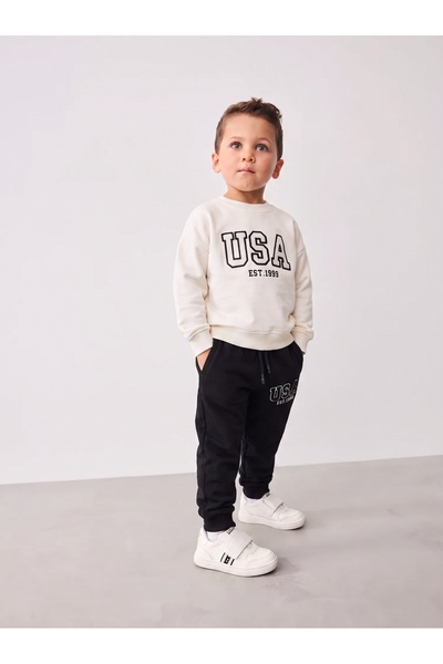 Tinymuyt Boys' Embroidered Combed Cotton Double Pocket Sweatshirt/Pants 2-Pie...