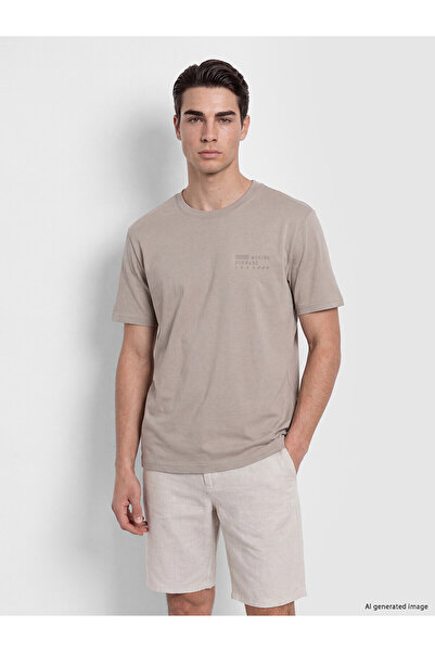 LC Waikiki Lcwaikiki Classic Beige Crew Neck Men's Printed T-Shirt