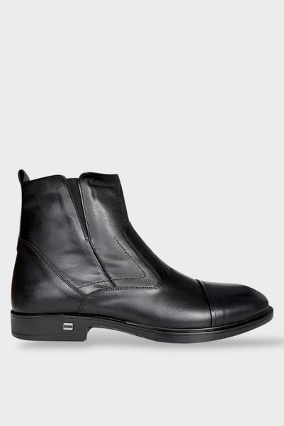 Jagulep Men's Non-Slip Rubber Sole Zippered Genuine Leather Boots Black