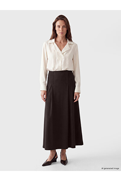 LC Waikiki Alita City Lcw Grace Brown Interlock Plain Midi Women's Skirt with...