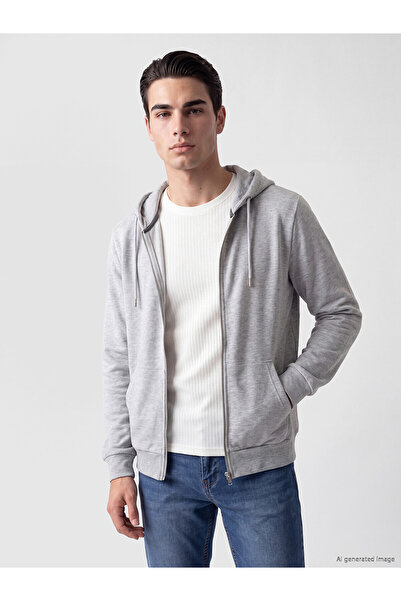 LC Waikiki Lcwaikiki Classic Gray Hooded Men's Zippered Sweatshirt