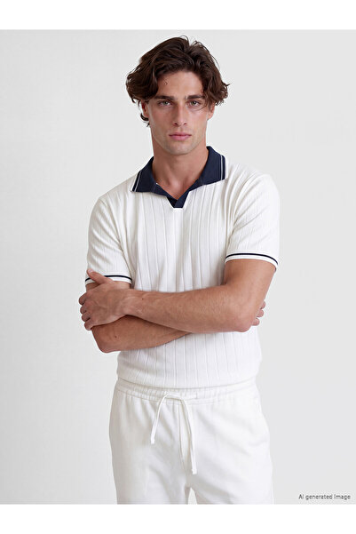LC Waikiki Lcw Vision White Polo Collar Ribbed Men's T-Shirt