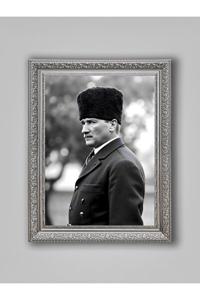 WoodyArts Ataturk Gray Antique Framed Decorative Living Room Wall Painting Ho...