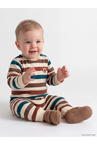 LC Waikiki Lcw Baby Beige Striped Baby Boy Jumpsuit