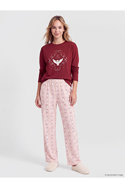 LC Waikiki Σετ γυναικείες πιτζάμες LCW Young Pink με στάμπα