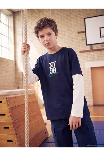 LC Waikiki تي شيرت TWO MT SHOP QUALITY LCW للأطفال باللون الأزرق الداكن مطبوع...