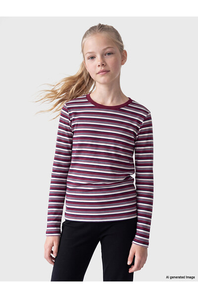 LC Waikiki Two Mt Shop Quality Lcw Kids Burgundy Striped Tight & Slim Long Sl...