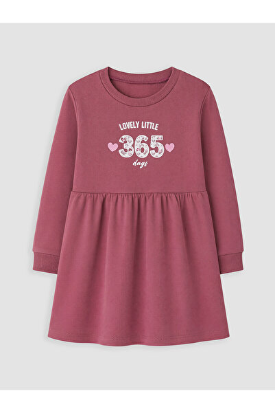 LC Waikiki Nevavm Farkıyla Mürdüm 2 Thread Printed Girls' Dress