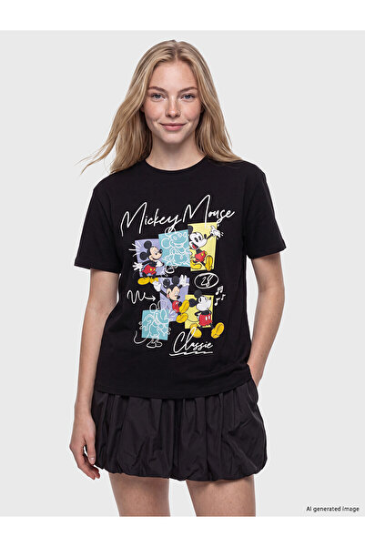 LC Waikiki Xside Black Printed 100% Cotton Women's T-Shirt