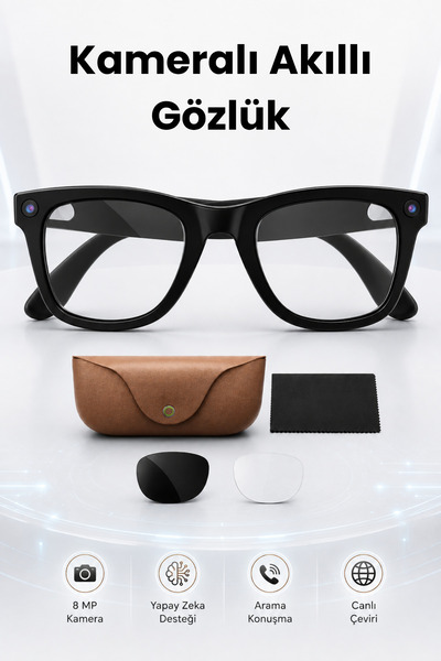 HARVOX Kameralı Yapay Zeka Destekli Güneş Gözlüğü 8 MP 1080P Video Sesli Asis...