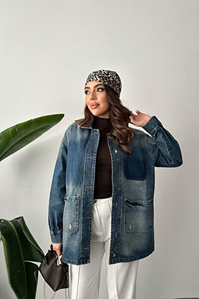 Elbee Fashion Woman Women's Blue Vintage Denim Jacket