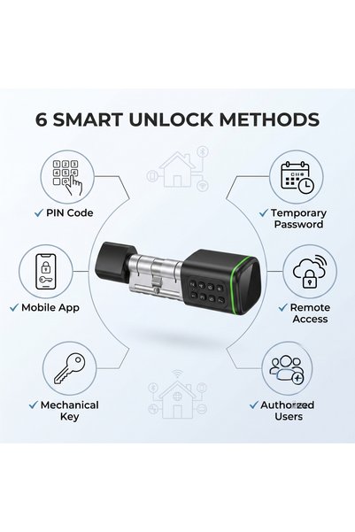 DarTech قفل باب ذكي أسود من TTLock مع بصمة الإصبع، تطبيق، رمز مرور، بطاقة IC ومفتاح، دخول آمن للمنزل بدون مفتاح