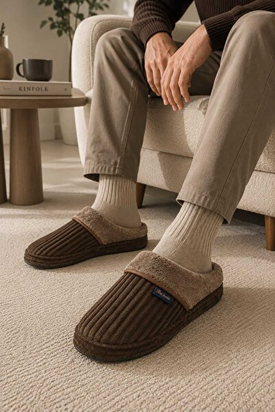 Slipcat Men's Corduroy Plush Wool Inside Non-Slip Sole Warm Home Slippers