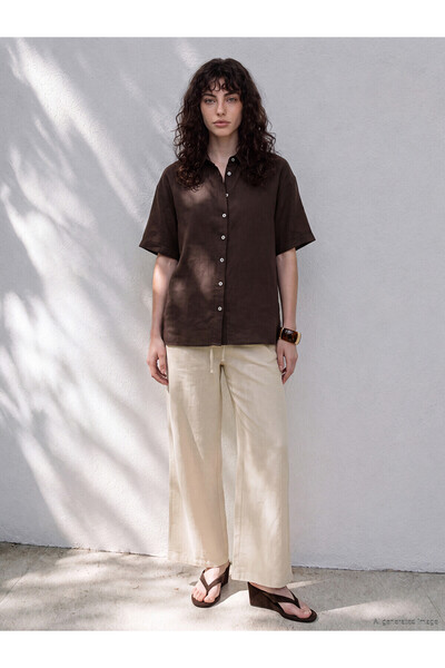 LC Waikiki Lcw Petite Beige Wide Leg Women's Trousers with Elastic Waist