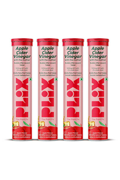 Plix Apple Cider Vinegar Bubbly Apple Effervescent Tab 15'S*4-(ONE MONTH PACK)