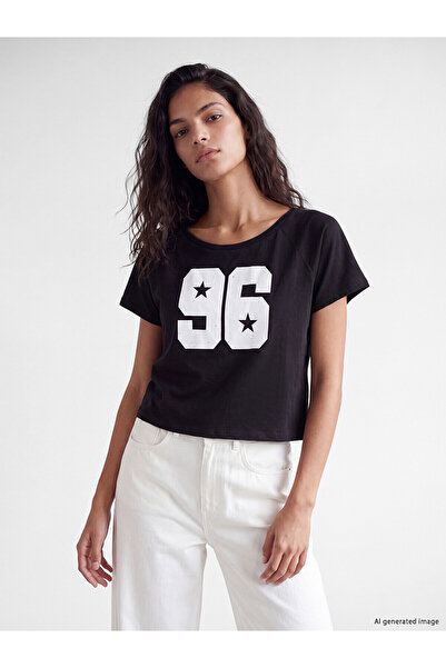 LC Waikiki Xside Black Printed 100% Cotton Women's T-Shirt