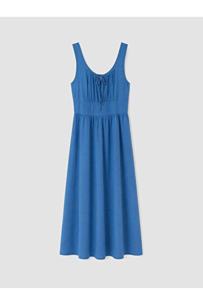 LC Waikiki Two Mt Shop Quality Lcw Comfort Blue Poplin Plain Dress