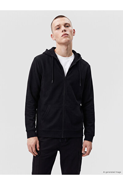 LC Waikiki Xside Black Hooded Men's Zippered Sweatshirt