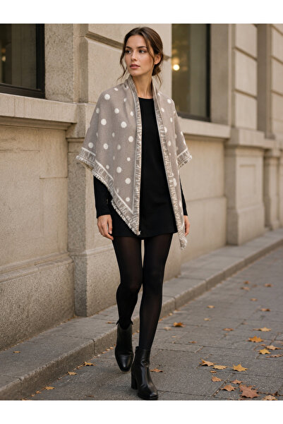 Luminos Butik Women's Beige Polka Dot Patterned Square Shawl Sal1310