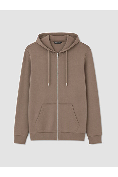 LC Waikiki Lcwaikiki Classic Brown Hooded Men's Zipper Sweatshirt