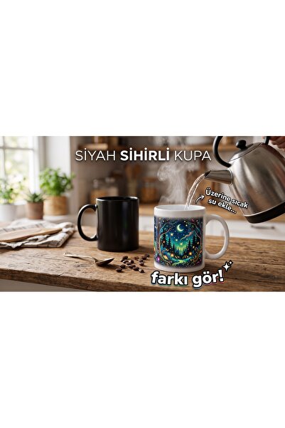 lion tasarım dünyası KİŞİYE ÖZEL RENK DEĞİŞTİREN SİHİRLİ MAT KUPA BARDAK SİYAH